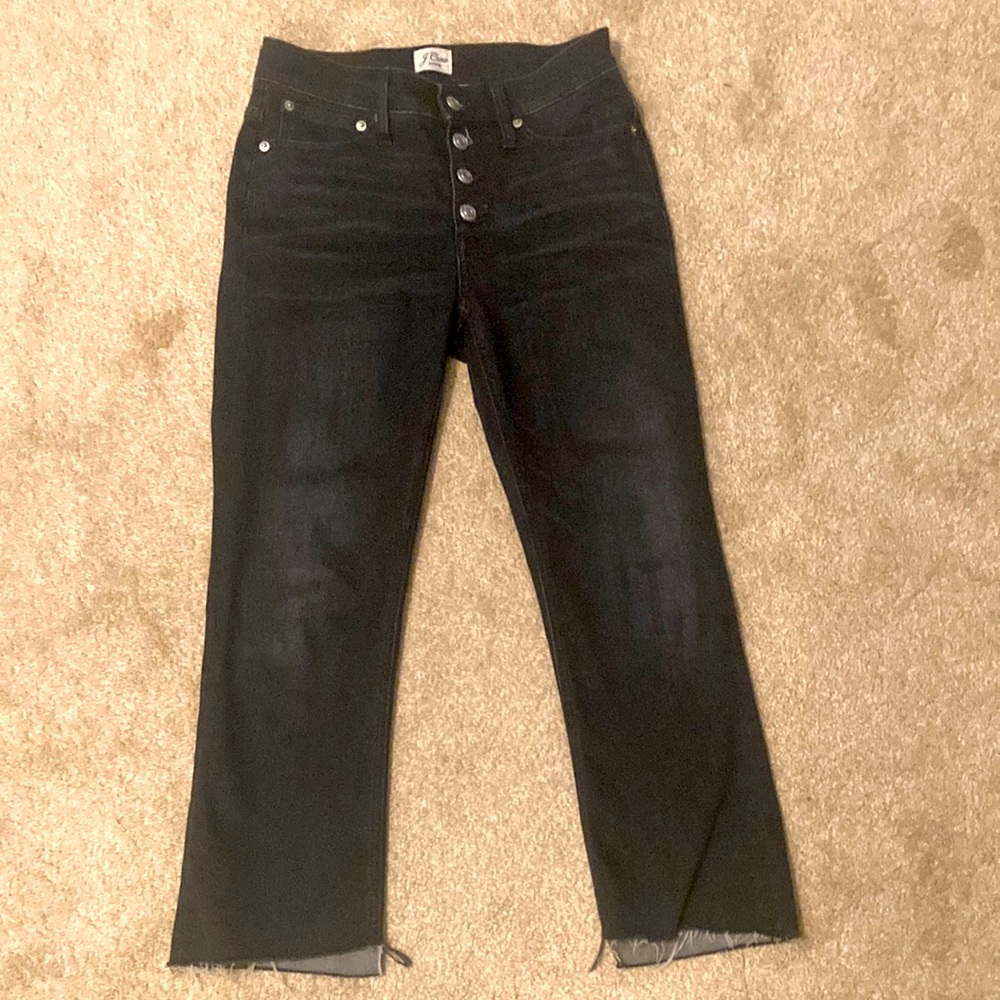 J. Crew black wash bootcut crop denim jeans with button fly. 25 petite. Like new